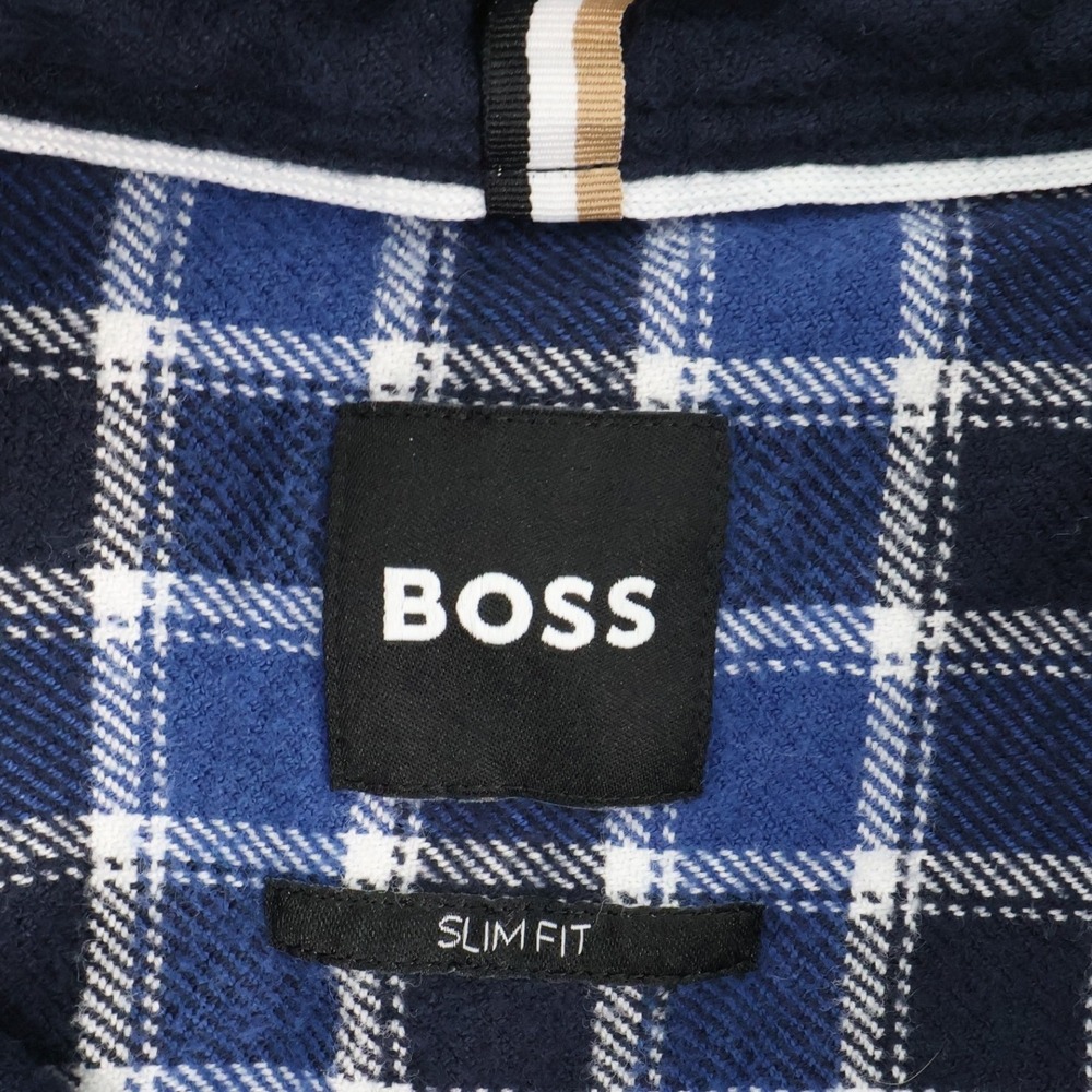 Hugo BOSS Flannel Shirt Mens XL Extra Large‎ Slim Fit Blue Plaid Casual